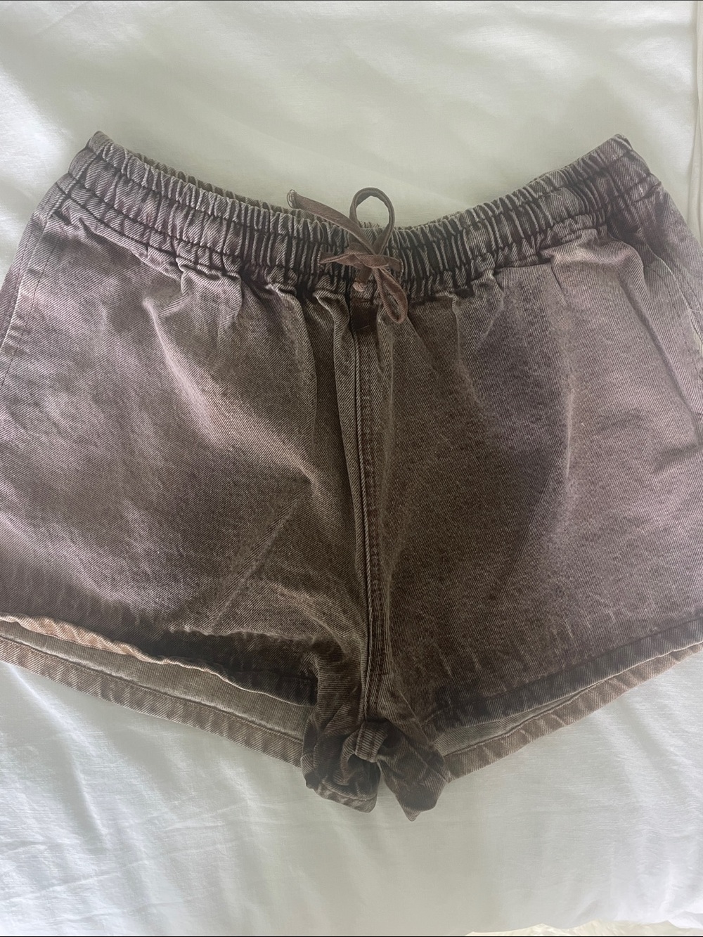 One Teaspoon Distressed  Brown Denim Drawstring Shorts